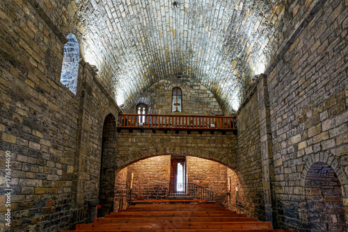 Interior of the Romanesque Holy Mary Church, Iglesia de Santa Maria in Ainsa, Spain. Pyrenean village in Huesca