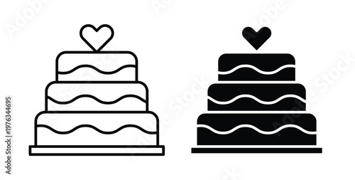 Wedding cake icon vector illustration logo design in clipart and strokes