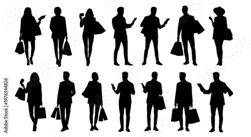 Group of diverse silhouettes walking together in a coordinated manner isolated on transparent background, Vector