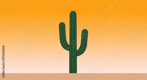 Tall green saguaro cactus with multiple upward arms.