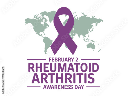 A purple awareness ribbon on a world map for Rheumatoid Arthritis Awareness Day