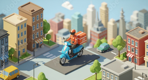 Urban courier on blue motor scooter carrying packages.