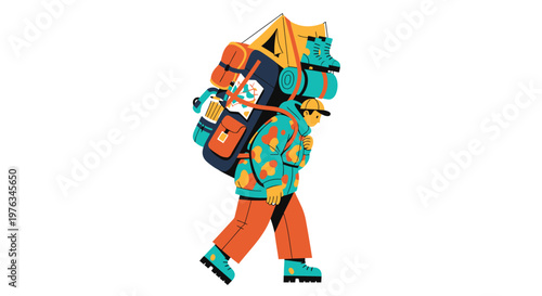 Hiker, Backpacker, Traveler, Outdoor Adventurer, Vector Illustration
