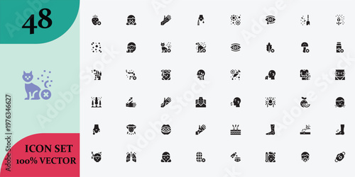 Diverse collection of black and white line art icons representing various concepts and ideas