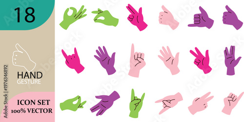 Colorful hand gestures collection a vibrant display of diverse hand signs and poses for graphic design