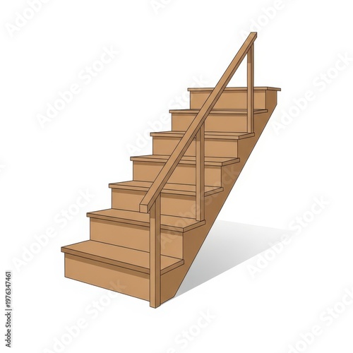 Simple wooden staircase with handrail for construction or interior design projects on transparent background