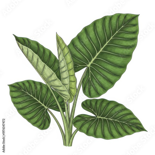Tropical plant with large green leaves on transparent background