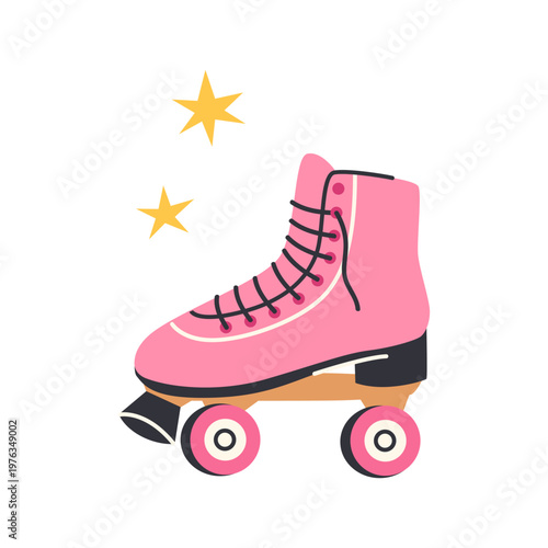 Pink roller skate gleams with playful charm. Flat style vector illustration