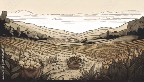 Vast agricultural field with rows of crops stretching to the horizon.