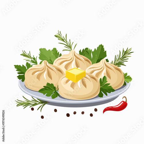 Pelmeni mit Butter und Kräutern