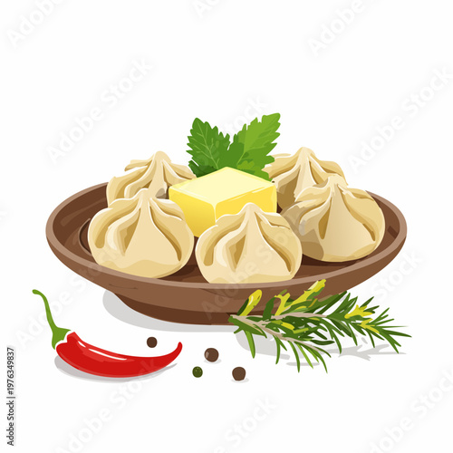 Pelmeni mit Butter und Kräutern
