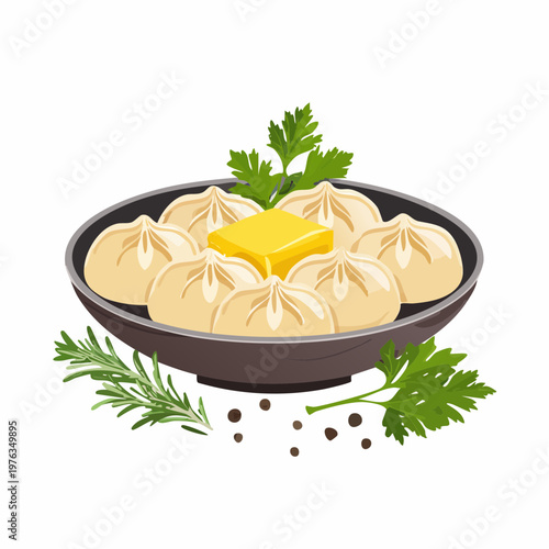 Pelmeni mit Butter und Kräutern