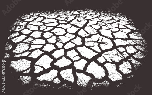 Cracked dry earth surface with deep fissures in a stark white and dark gray drought