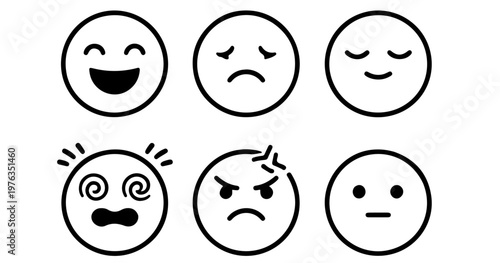 Mental Health Mood and Emotion Icons - Minimalist Facial Expressions