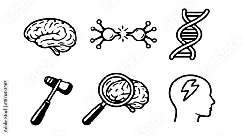 Neurology and Brain Science Vector Icon Set - Flat Medical Icons