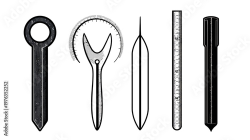 A collection of various tools rendered in black and white, against a plain white backdrop