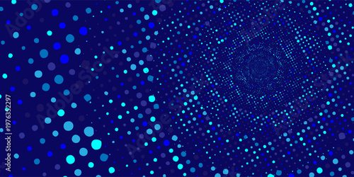Futuristic tech background with digital pixel matrix pattern on dark blue background. Abstract backdrop for FinTech presentation, blockchain concept, website or data interface. eps 10