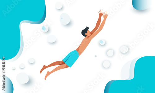  Conceptual minimalist vector of a man swimming