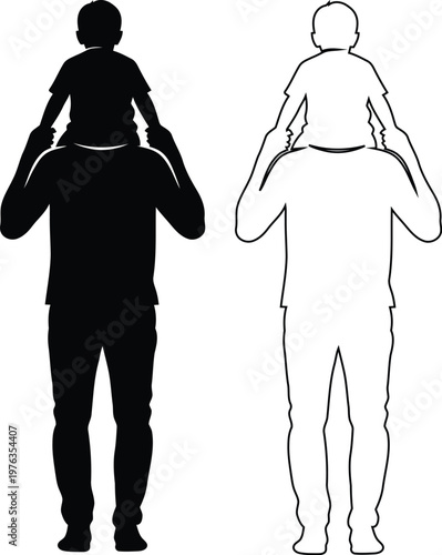 Person Carrying Child On Shoulders Silhouette Illustration