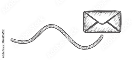 Hand drawn envelope with wavy line communication mail wave