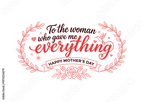 Handwritten Happy Mother’s Day typography with simple floral ornaments, ideal for t-shirt prints, vector art illustration, and creative graphic design projects.