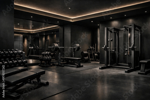Dark Luxury Gym with Cinematic Lighting