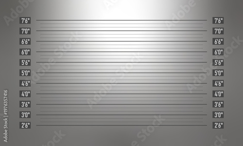 Police mugshot. Mug shot template background. Measure scale wall. Crime portrait board