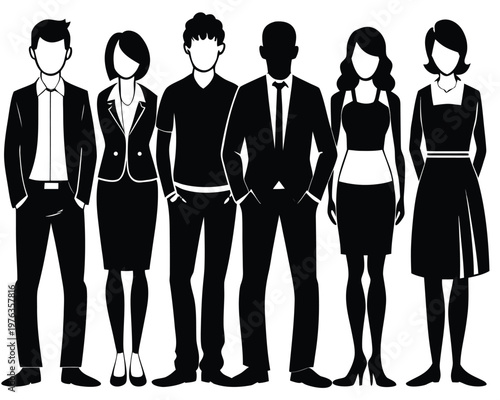 Black silhouette business team group standing corporate people teamwork vector illustration