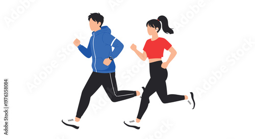 Running couple, jogging partners, fitness friends, athletic duo, exercise illustration