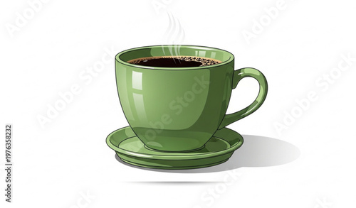 Green Coffee Mug with Coaster Realistic Morning Drink Vector