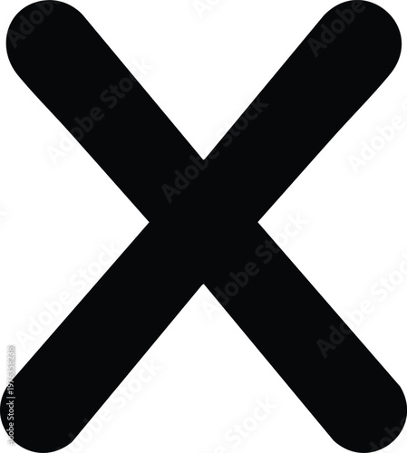 Black x shape on white background, cross