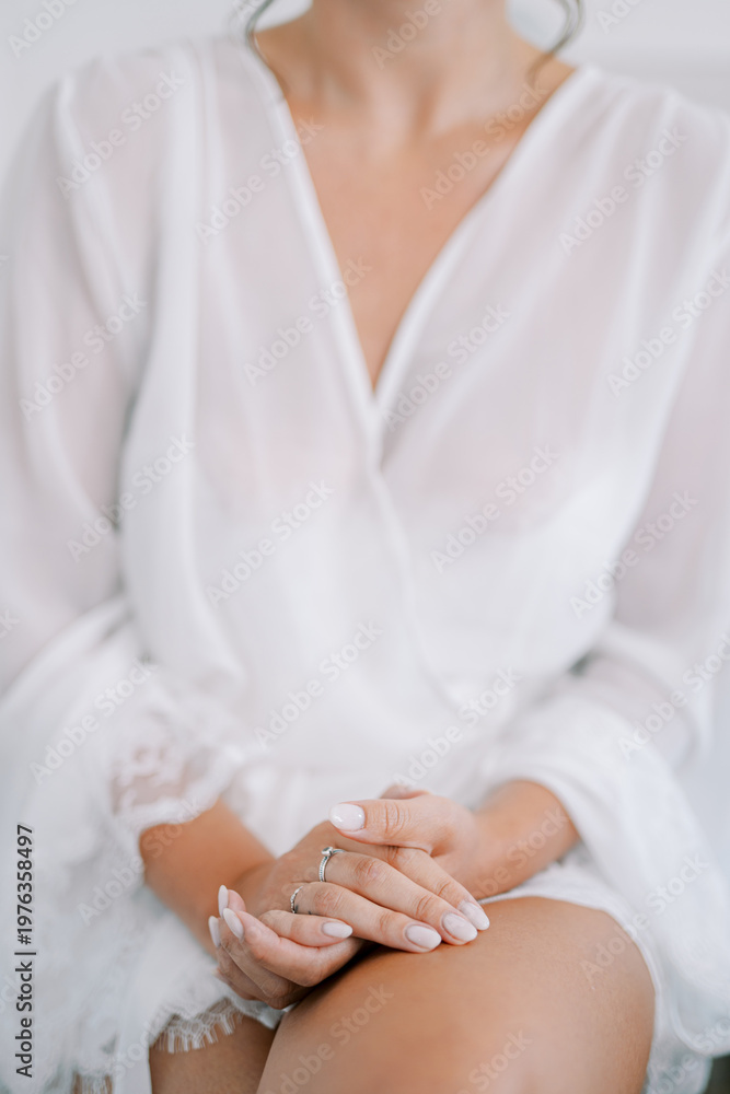 Obraz premium Intimate Bridal Shot Showcasing Refined Elegance And Anticipation