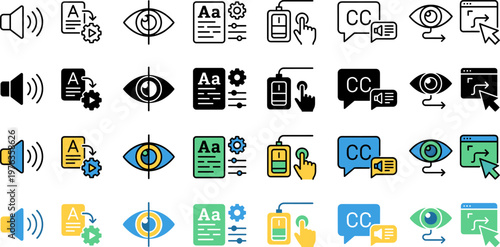 Accessibility User Interface Icons for Digital Settings and Customization Options