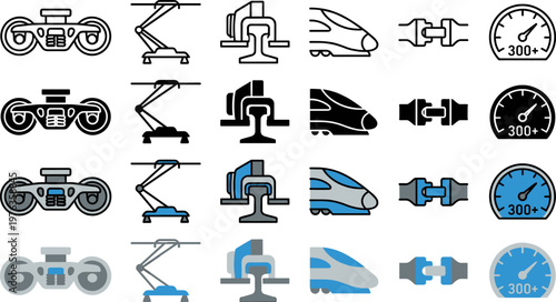 Railway Transport Vehicle and Safety Icons Presented in Four Distinct Styles
