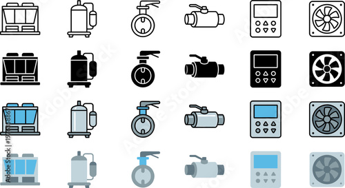 Industrial Equipment Vector Icons Set for Hvac and Engineering Applications