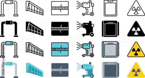 Industrial Inspection and Security Control Icons Showing Detection and Safety Symbols
