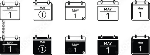 Black and white calendar icons set a visual representation of dates and scheduling concepts