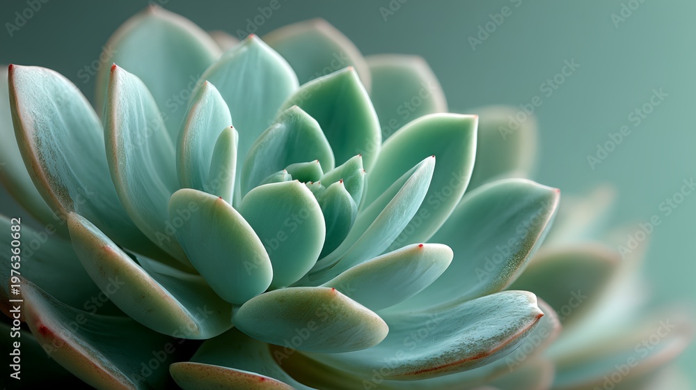 Fototapeta premium Detailed macro shot of a succulent plant, showcasing its layered green leaves