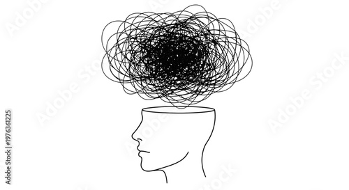 A person's head with tangled thoughts.