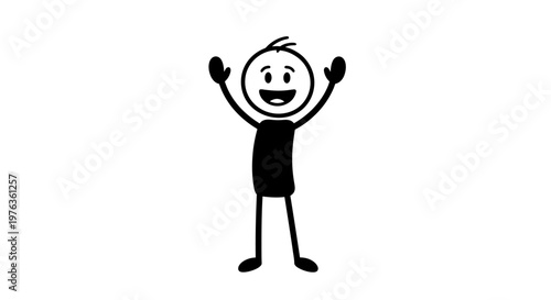 A simple stick figure with arms raised.