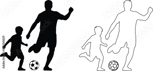 Silhouette Illustration Showing Soccer Players And Kids Playing With Ball