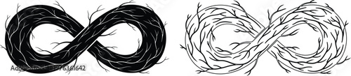 Intricate hand drawn infinity symbol made from intertwined branches and twigs