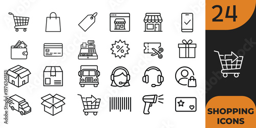Collection of twentyfour modern shopping and ecommerce icons perfect for websites apps and marketing materials
