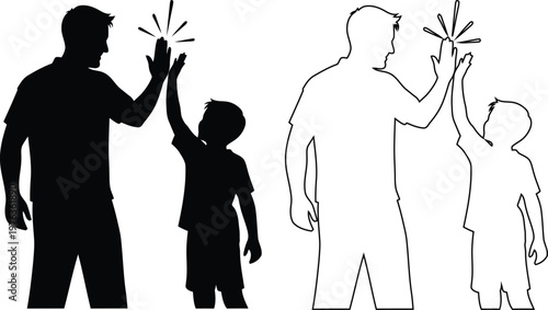 Father and child giving high five with sparkles illustration