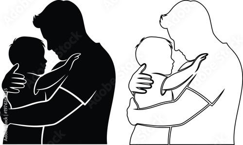 Illustration of parents holding children in loving embrace side by side