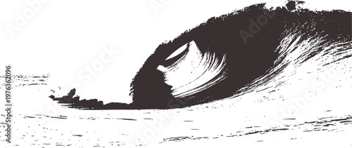 Dynamic Dark Gray Ink Brush Stroke Wave Crashing White Background water ocean