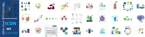 Modern flat icon set collection, fitness and healthy lifestyle vector elements, medical and wellness infographic symbols for web design