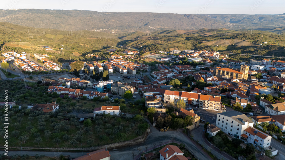 Fototapeta premium Aerial view of torre de moncorvo village landscape