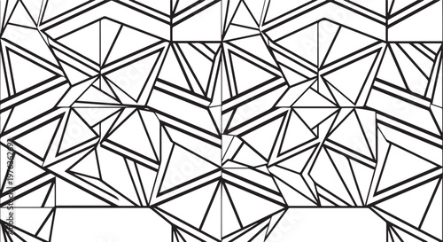 Geometric low poly pattern vector, abstract black and white crystalline line art, minimalist architectural texture for modern graphic design isolated PNG with Transparent Background