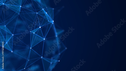 Blue geometric network connections and lines forming a futuristic digital structure